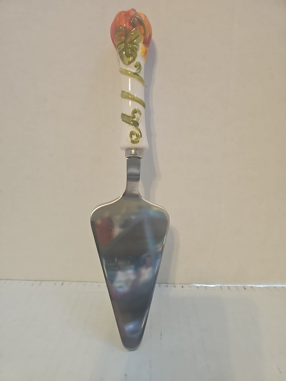 Temptations Ceramic Handle Cake Server in White, Green, Orange
